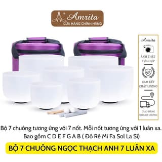 [ hàng sẵn ]BỘ CHUÔNG XOAY CRYSTAL TRẮNG 7 LUÂN XA -7 nốt chuông ngọc -chuông pha lê -chuông Ngọc thạch anh - Amrita