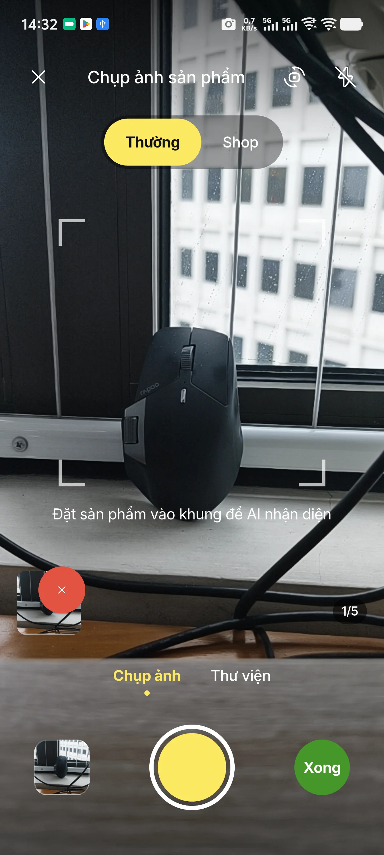 Màn chụp ảnh sản phẩm trong ứng dụng Đồ Chất