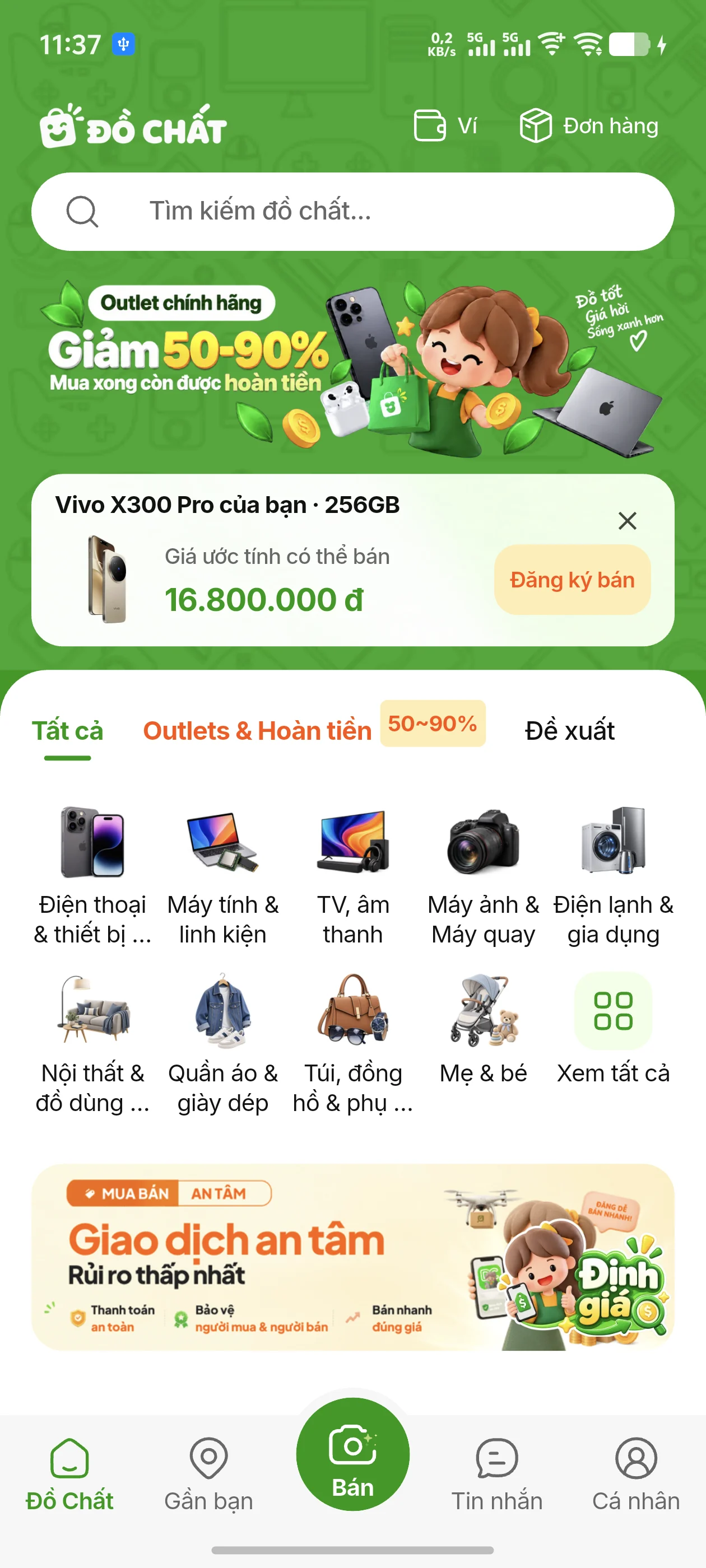 Thẻ định giá điện thoại ở trang chủ Đồ Chất