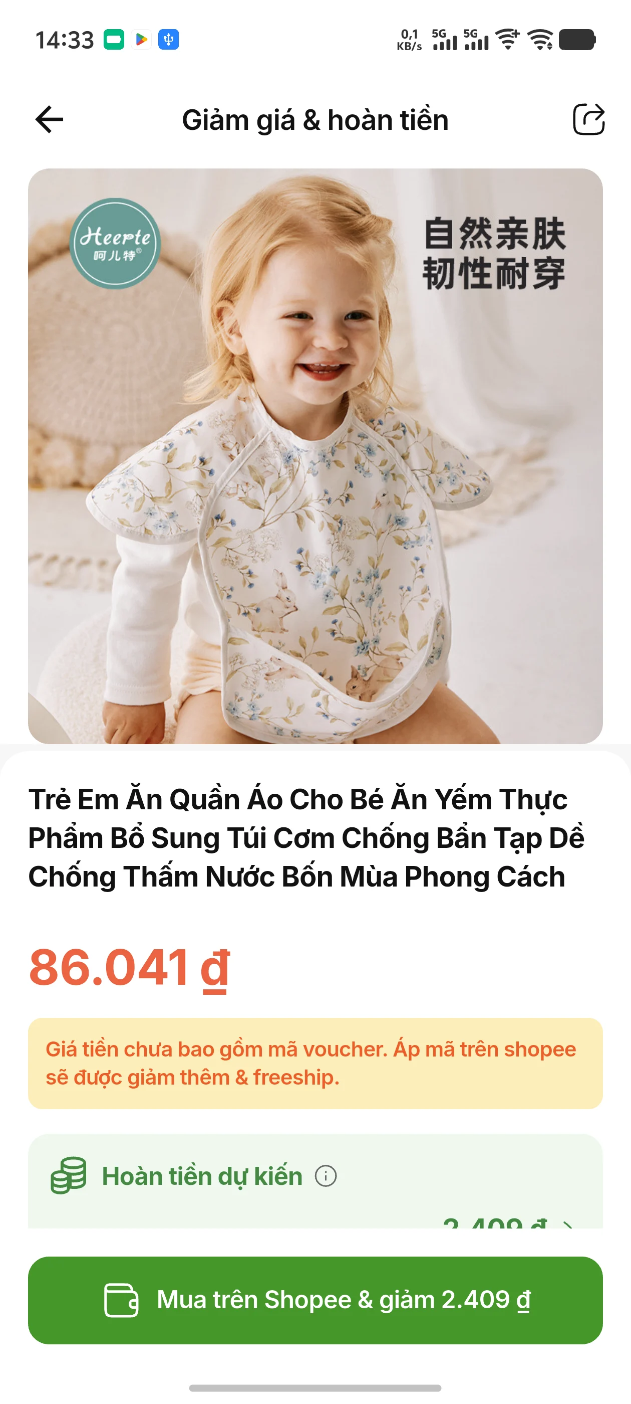 Trang Giảm giá & hoàn tiền và nút mua trên Shopee