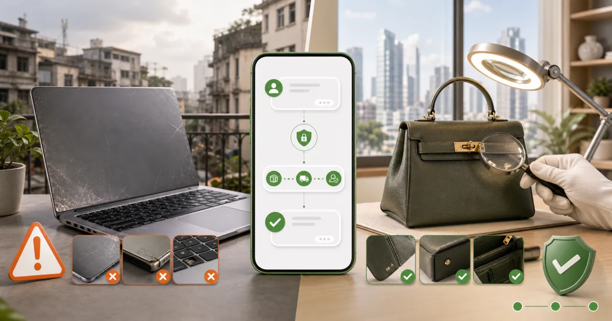 Laptop cũ và túi hiệu được kiểm tra khi thanh lý đồ cũ ở Hà Nội và TP.HCM